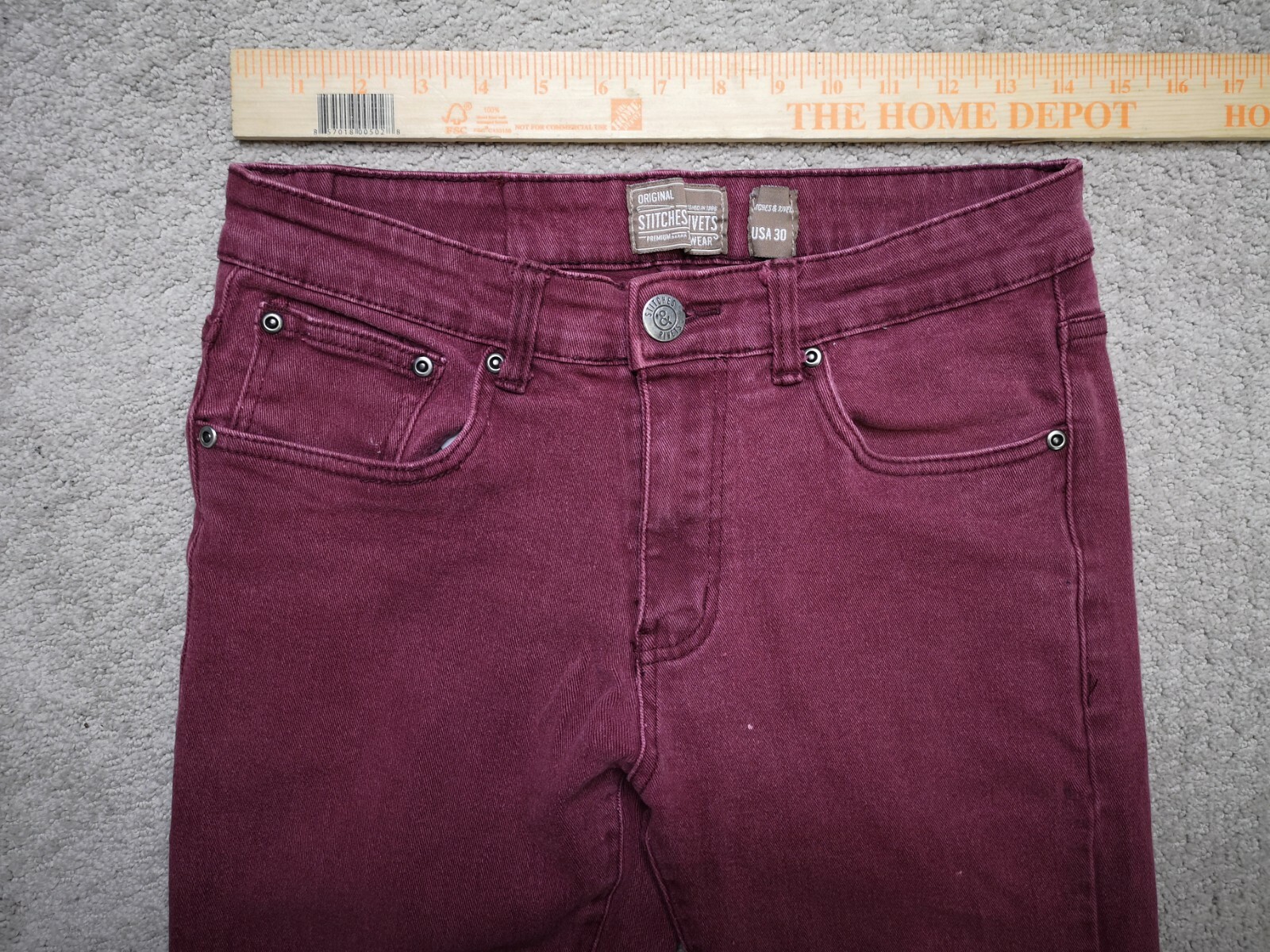 Stitches & Rivets Jeans Womens 30 Skinny Mid Rise Maroon Red Denim