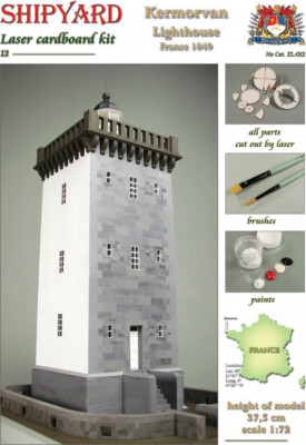 Kartonmodell Leuchtturm Kermorvan Lasercut-Modell 1:72 Shipyard
