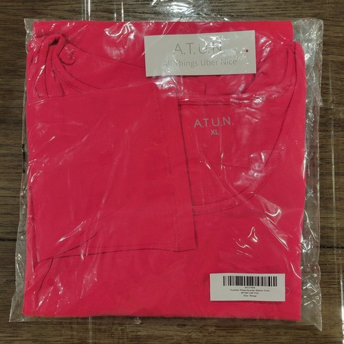 A.T.U.N. All Things Uber Nice Womens 3/4 Sleeve Tunic Fuchsia Size XL Cotton NEW - Picture 2 of 4