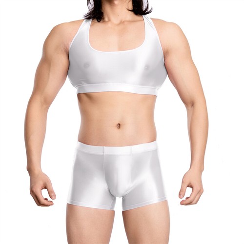 Hombres Aceite Brillante Sin Mangas Prendas para el torso Cortas + Calzoncillos Boxer Deportes Fitness Ropa Interior Conjuntos - Imagen 3 de 40