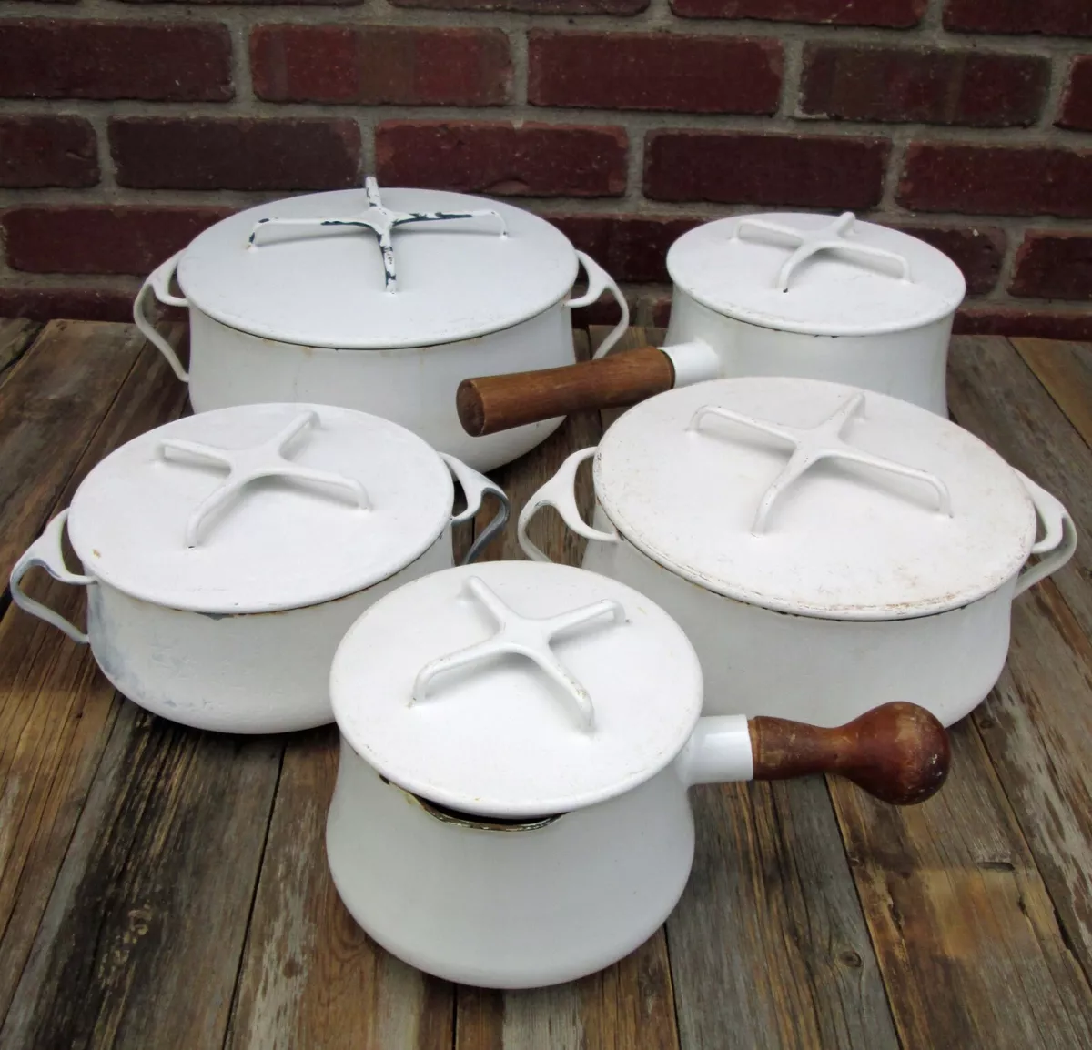 Vintage 10 Piece Set DANSK IHQ Kobenstyle White Enamel Casserole