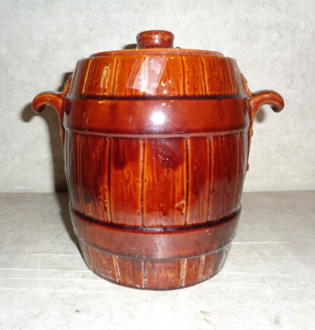 FRANKOMA POTTERY 97V BROWN BARREL COOKIE JAR !!!! | eBay