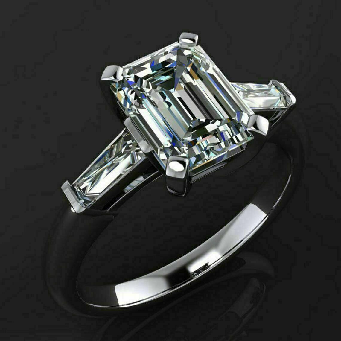 1.75Ct Lab Created Emerald Diamond Engagement Ring 14k White Gold Finish