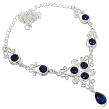 Blue Tanzanite Gemstone Handmade 925 Sterling Silver Jewelry Necklace Size 18"