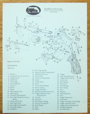 Dan Wesson 44 Mag Dealer Parts Breakdown and Price List, circa 1981