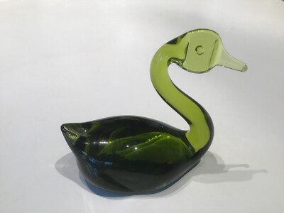 VIntage Viking Glass Emerald Green Swan paperweight, Figurine