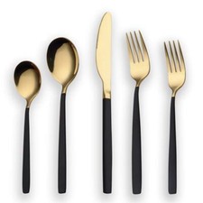20 Piece Titanium Black And Golden Plated Stainless Steel Flatware Set Black Han