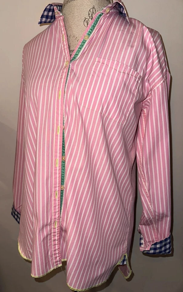 Camisa Arnold Zimberg Para Hombre Rosa Blanco Rayas Algodón Abotonada M Como Nueva Foto 2 de 4