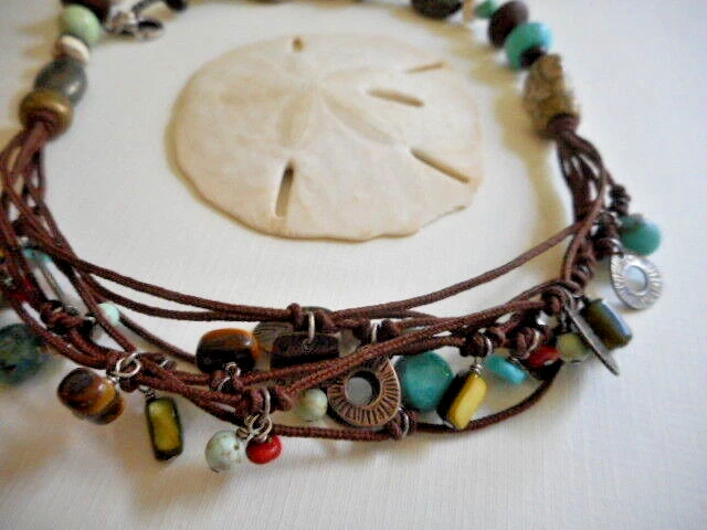 Collar Silpada Oxidado Howlita Esterlina, Coral, Ojo de Tigre Cuentas Cordón N1994 72 Foto 3 de 4