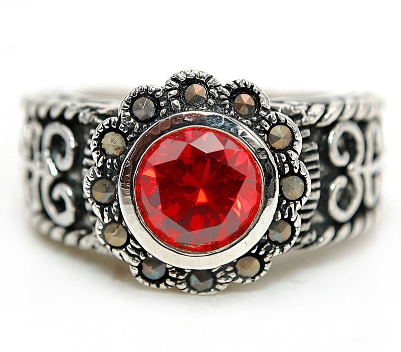 3CT  Fire Garnet 925 Sterling Silver Ring Sz 8 Z5-2