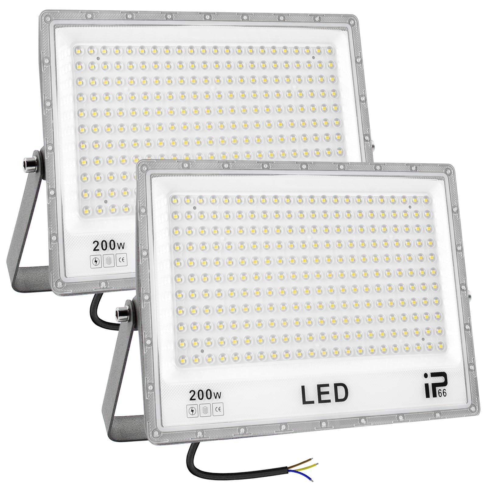 Lot de 2 projecteurs LED extérieurs 200W 6500K blanc froid pour éclairage de cour