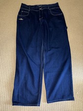 JNCO Men  s Blue Dark Wash Wide-Leg Relaxed Denim Jeans 90s Logo 5-Pocket