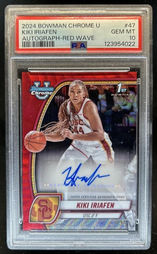 2024-25 Bowman Chrome U Kiki Iriafen Auto 1st Red Wave Refractor #/45 PSA 10