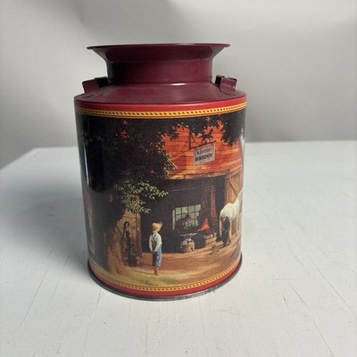 Vintage Paul Detlefsen Blacksmith Scene Tin Milk Can Canister Giftco Americana