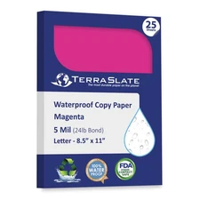 Waterproof Paper, Rip-Proof Colored Paper, Magenta Pink, 25 Sheets, 5 MIl (24...