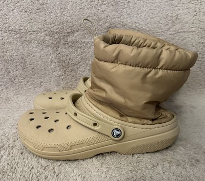 Crocs Neo Puff All Weather Slip On Shoes Boots Tan Fur Lined Men's