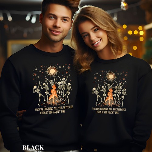 Halloween Skeleton Sweatshirt, They Are Burning All The Witches Sweater, 203007 - Picture 4 of 15