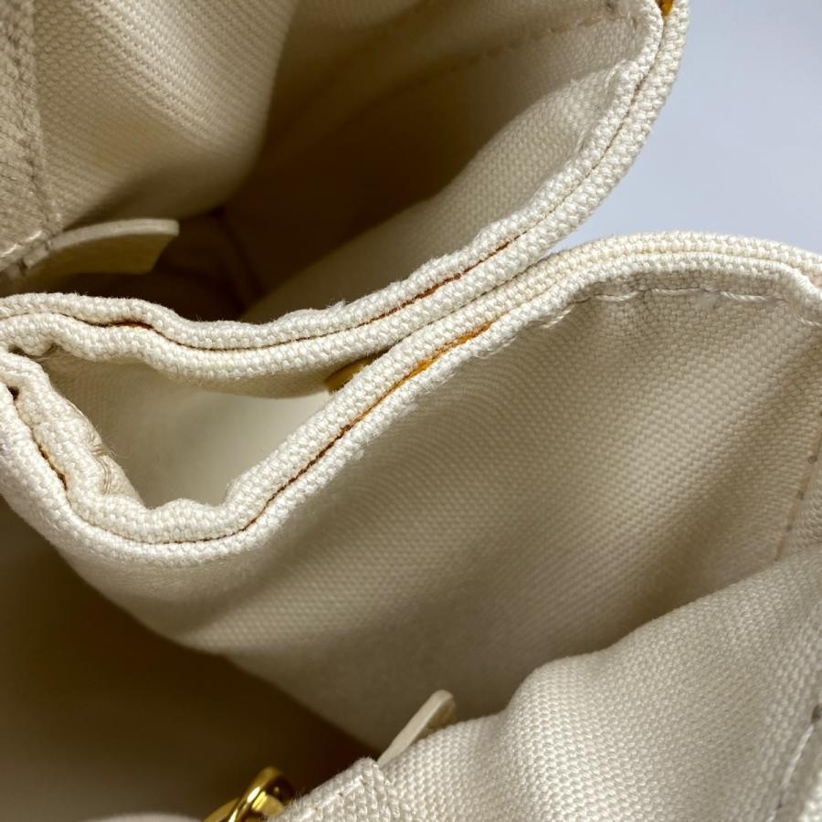 PRADA Canapa Tote Handbag Plate Canvas White 35cm #BS1985 thumbnail 7