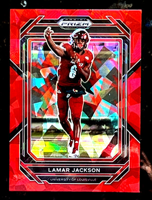 Lamar Jackson 2023 Panini Prizm Draft Red Cracked Ice Baltimore Ravens #67