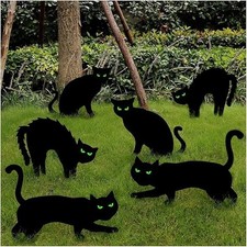 6PCS Black Cat Decor with Glow in Dark Eyes Yard Signs with Stakes, Halloween De