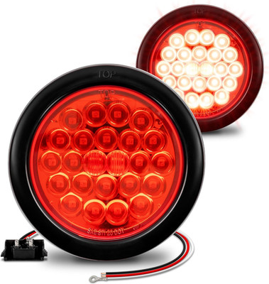 TRUE MODS 2Pc 4'' round Red 24 LED Trailer Tail Lights [DOT FMVSS 108] [SAE STI] 