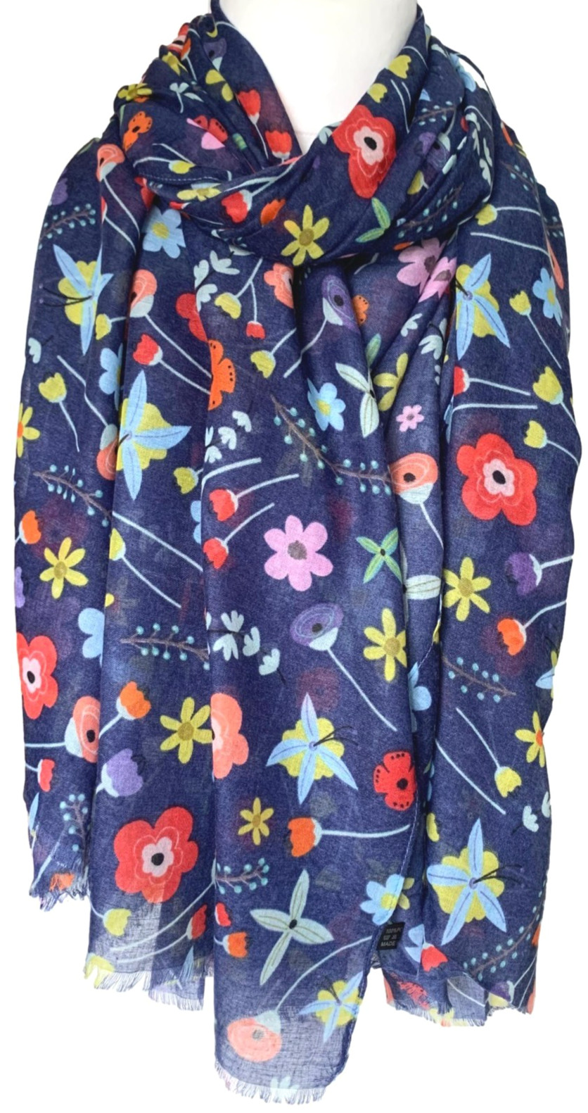 Floral Scarf Ladies Navy Blue Red Flower Wrap Womens Lightweight Shawl New