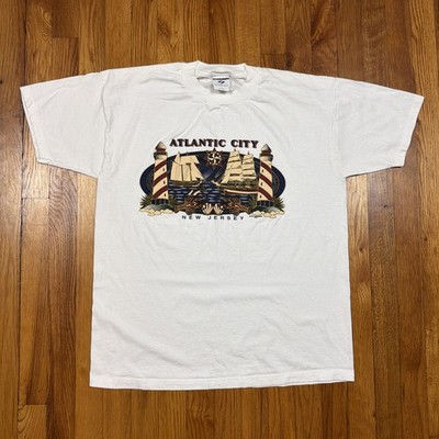 Vtg 90s Atlantic City New Jersey T Shirt Mens L White Jerzees Tag Graphic Print