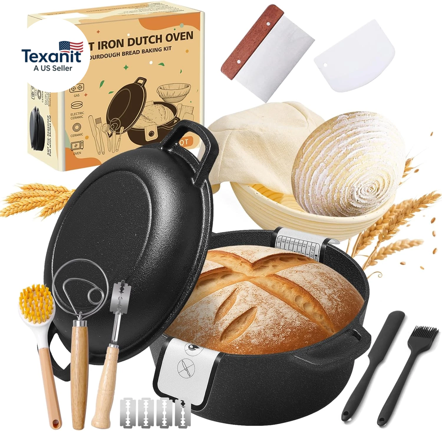 Pre-Seasoned Cast Iron Dutch Oven for Bread Baking - Incl. Sourdough Bread-Bakin