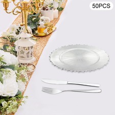 50 Pcs Silver Charger Plates Bulk Round Dinner Plate Party Wedding Decor