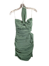 Zara Mini Dress Womens Small Green Ruched One Shoulder Asymmetric Party Cocktail