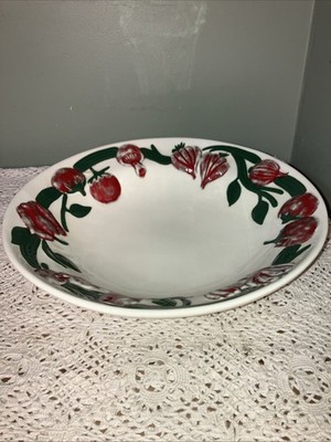 Vintage Signed Lam Studio Pottery 13.5'' Ceramic Vegetable Design Bowl