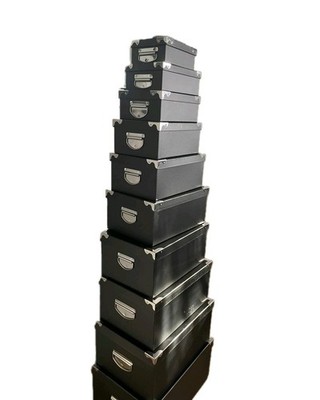 10er Set Aufbewahrungsboxen schwarz stabil robust mit Deckel & Griffen Home Office