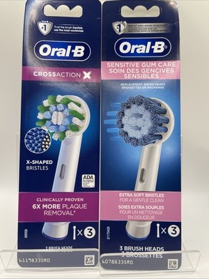 ORAL-B SENSITIVE GUM CARE And Cross action Replacement Heads 6 Total
