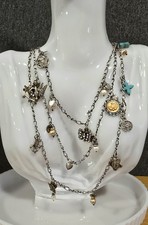 Vtg Signed Sweet Romance Necklace Heart Religious Flower Bird Rhinestone Charm