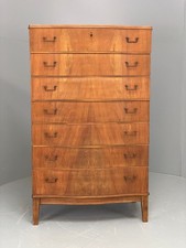 Vintage 1950s Walnut Tallboy Chest Of Drawers Danish Retro EB10830