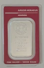 1 OUNCE ARGOR-HERAEUS SILVER BAR SWISSE MADE (ASSAY CARD CHIPPED BOTTOM CORNERS)