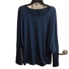 Loveu Dear Casuals Blue Long Sleeve Relaxed Batwing Blouse Ruched at Bottom