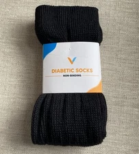 Viasox Non Binding Diabetic Socks Knee High Black Sz L Men 9-12 Women 10-13 NEW