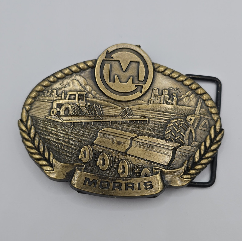 Morris Farm Tractor Belt Buckle Gold/Black Antique Finish Metal Clip 1.5 in