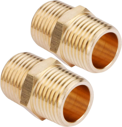 2pcs Brass Nipple Fitting 1/2" x 1/2" NPT Male Hex Adapter Pipe Connector Durabl