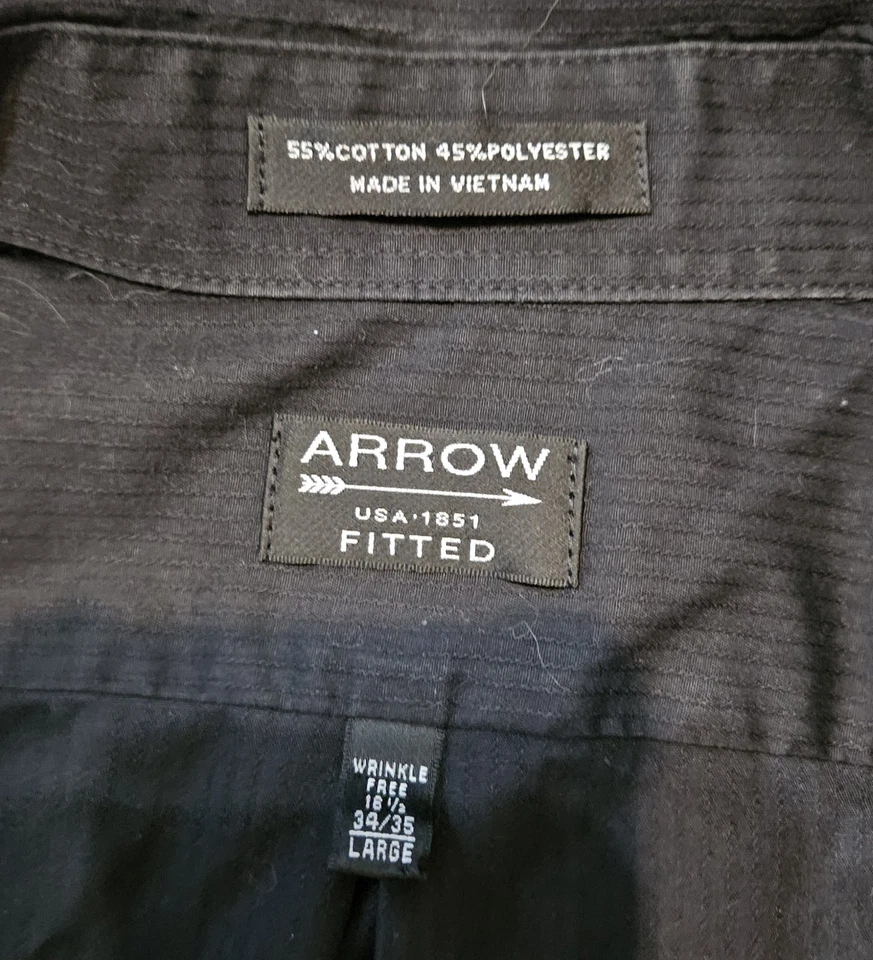 Camisa de vestir negra manga larga con botones flecha para hombre talla L 16 1/2 34-35  Foto 2 de 3