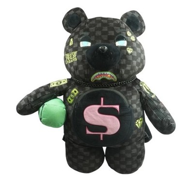 NWT Sprayground Teddy Bear Backpack Monogram Money Checkered Bag