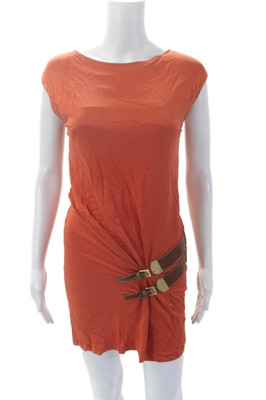 Gizia Womens Textured Short Sleeve Buckle Casual Slip Dress Orange Size EUR 36