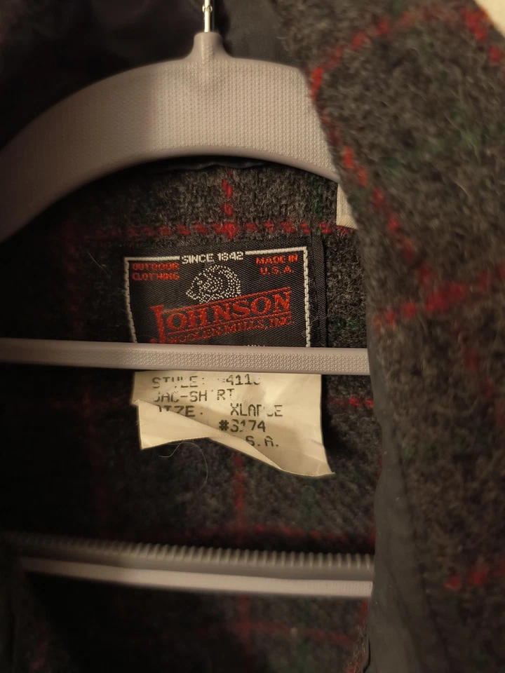 Abrigo Johnson Woolen Mills Para Hombre XL Cuadros Gris Rojo Cuadros, Vintage, EE. UU. Cremallera Completa Foto 2 de 3