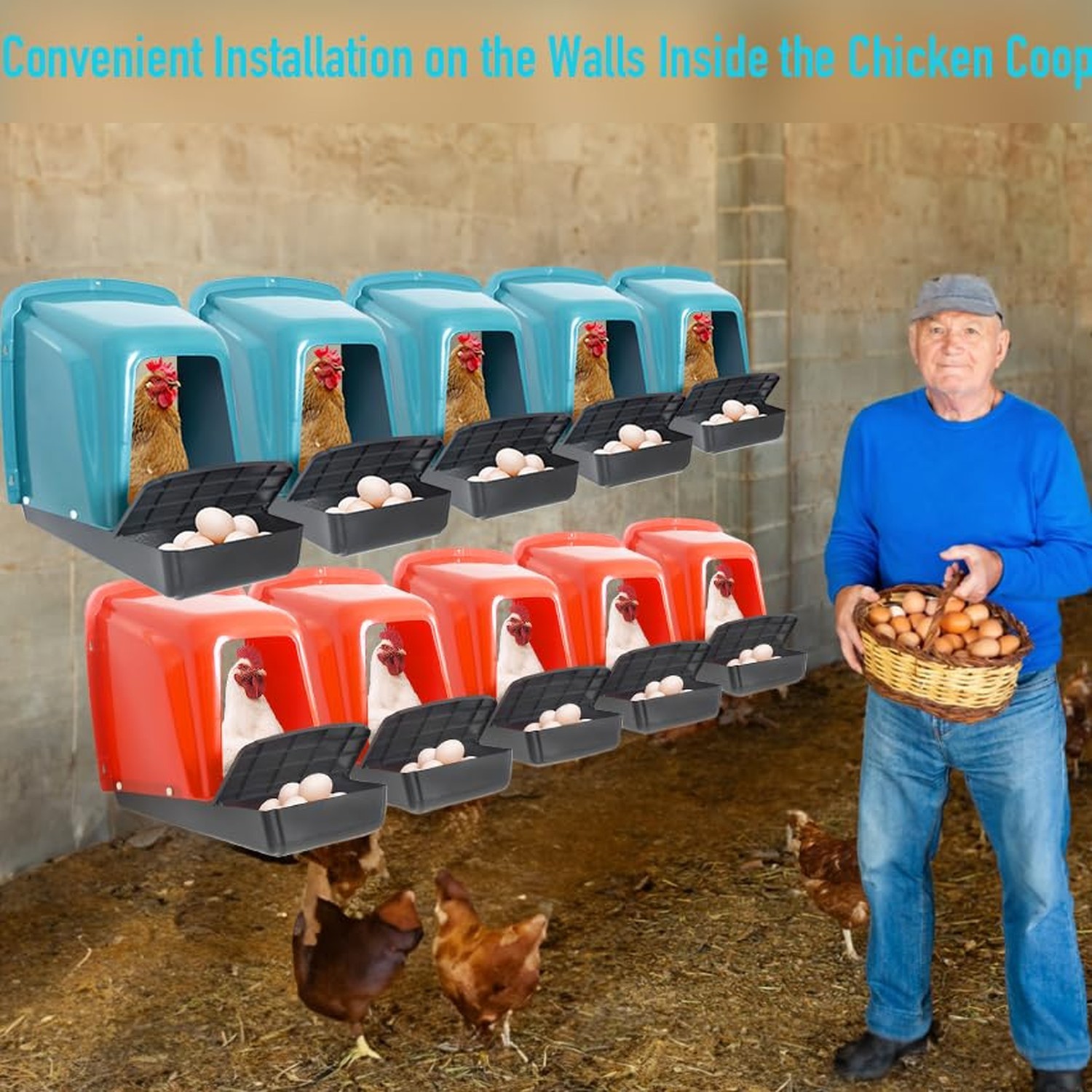 Nesting Boxes - 10 Pack Chicken Box with Perch, Roll Out Nesting Box for Layi...