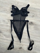 Mapale Underwire Thong Teddy S/M Sheer Lace One Piece Garter Straps Black