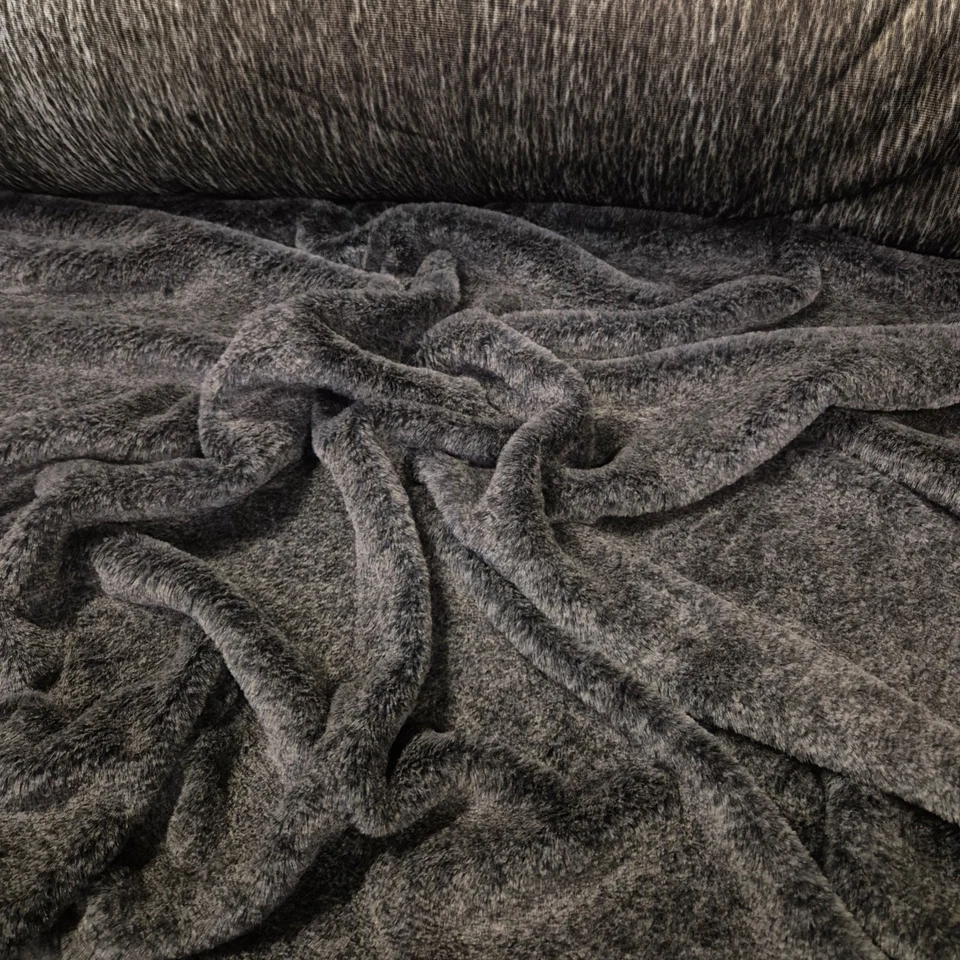 Webpelz Kurzhaar Grau meliert elastisch kuscheliges Kunstfell Stoff Deko Teppich - Bild 3 von 4