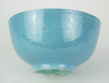 Antique Chinese Turquoise Glaze Porcelain Bowl Incised Crane DAOGUANG 19thC QING
