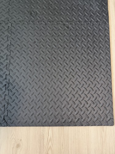 Interlocking Black Foam Gym Flooring Mat Tiles, Diamond Plate Pattern, Rectangle