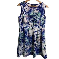 Apt 9 Petite PXL Floral Print Sleeveless Fit Flare Dress Blue White